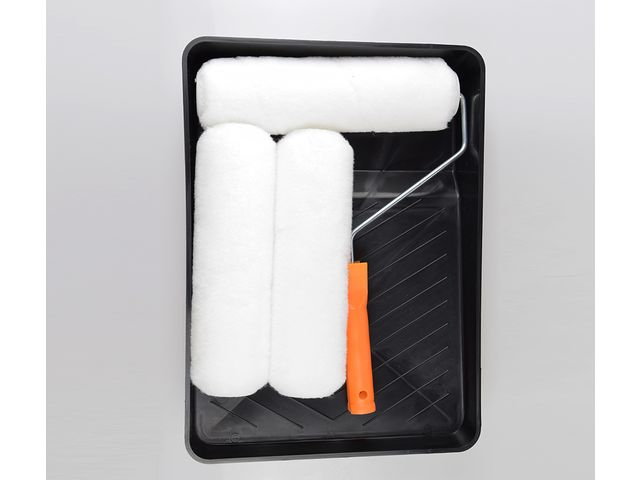 Paint roller Set - 5 Pieces - 3x230 mm roller cover, 1x230 mm roller frame, 1x230 mm plastic tray