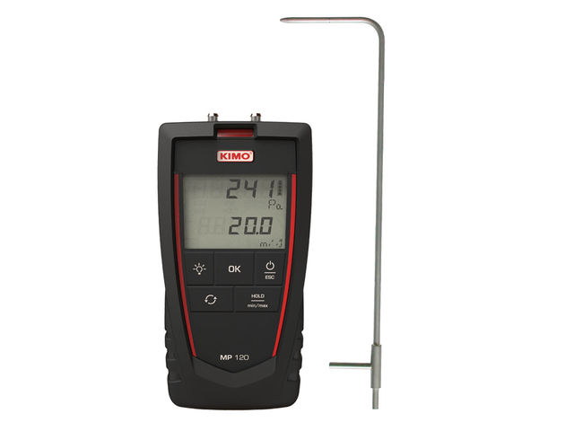 Micromanometer with air velocity calculation with Pitot tube: MP120