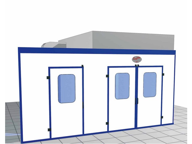 Pressurized booths with dry filtration